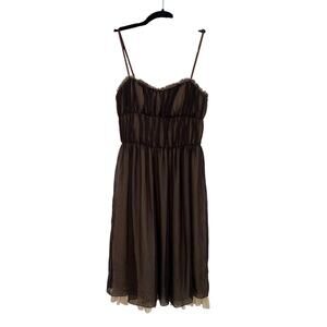 Vtg ABS Chocolate brown Sheer Mini Dress 4 Whimsigoth Coquette Y2K Babydoll